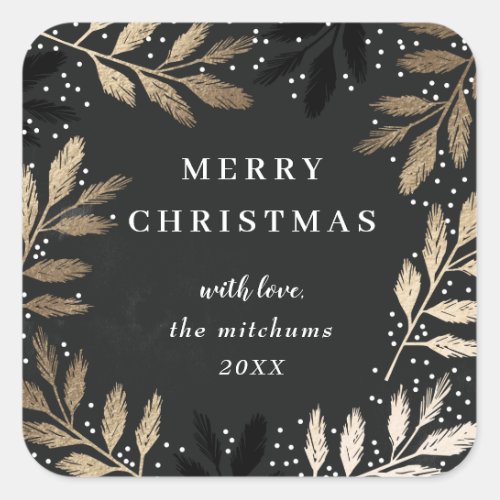 Gold Branches Merry Christmas Holiday Square Sticker