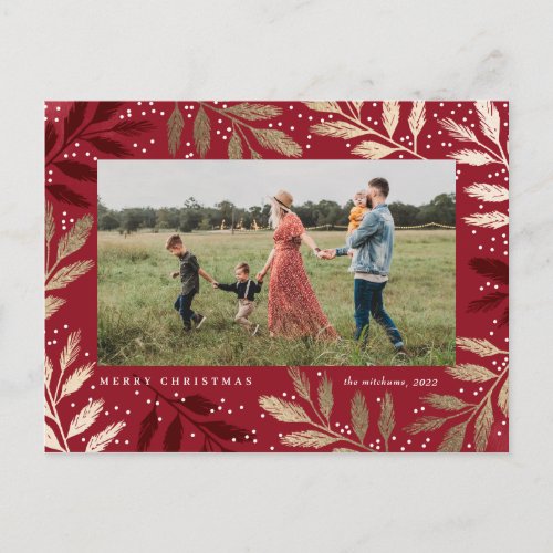 Gold Branches Merry Christmas Photo  Holiday Postcard