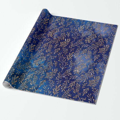 Gold Branches on Purple and Blue Wrapping Paper