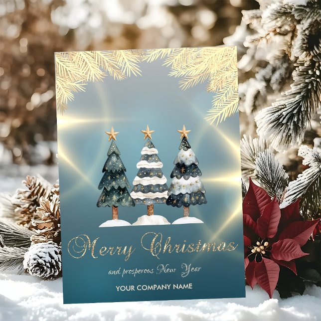 Gold Branches Pine Trees Corporate Holiday Card (Creator Uploaded)