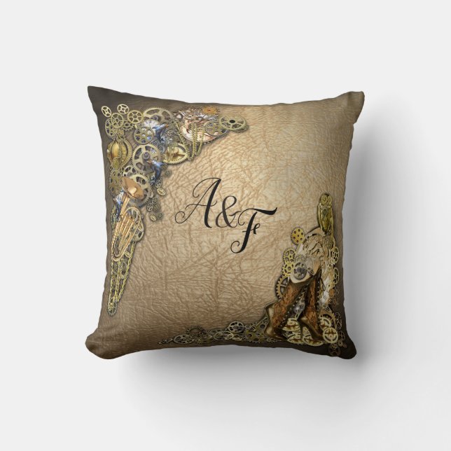 Gold & Brass Steampunk sculptures Wedding Gift Throw Pillow (Front)
