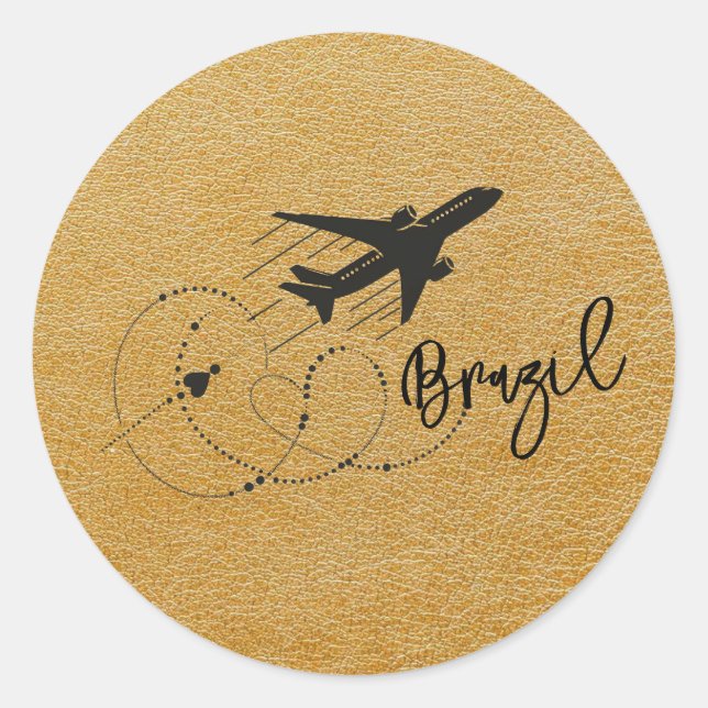 Gold Brazil Passport Classic Round Sticker (Front)