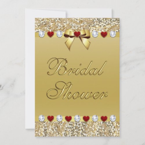 Gold Bridal Shower Faux Sequins Hearts Bow Invitation