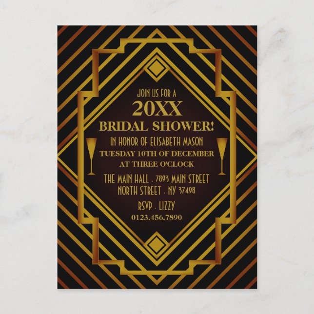 Gold Bridal Shower Invitation Postcard (Front)