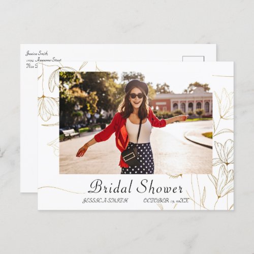 Gold Bridal Shower PHOTO Invitation Postcard