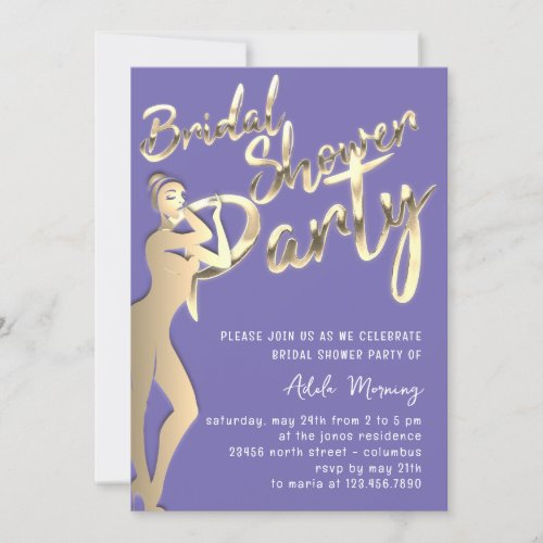 Gold Bridal Shower Purple Invitation 
