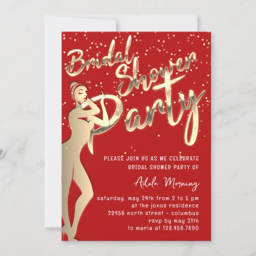 Gold Bridal Shower Red Wine Confetti Invitation