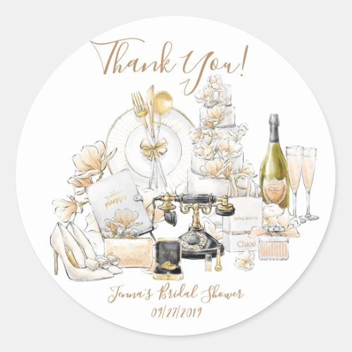 Gold Bridal Shower Thank You Classic Round Sticker