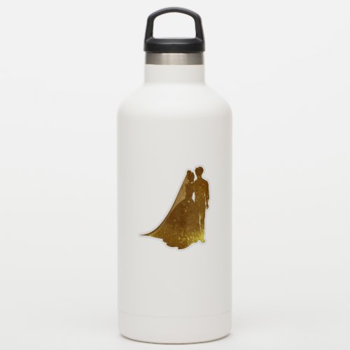Gold bride and groom water bottle sticker