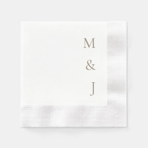 Gold  Bride & Groom Vertical Initials Wedding Napkins