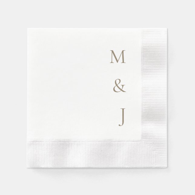 Gold  Bride & Groom Vertical Initials Wedding Napkins (Front)