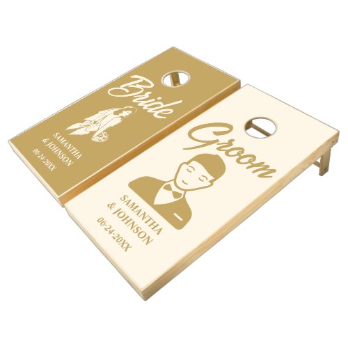Gold Bride Groom Wedding Cornhole Boards Set