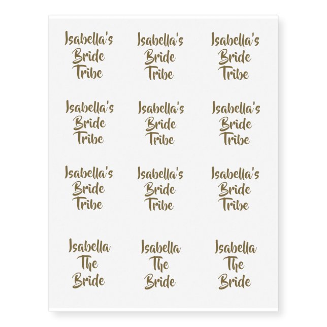Gold Bride Tribe Team Bridal Shower Temporary Tattoos (Front)