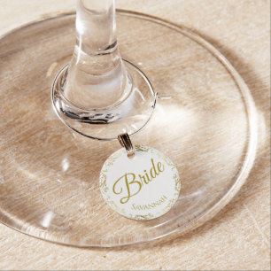 Gold Bride Wedding Wine Glass Name Charm