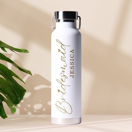 Gold Bridesmaid Modern Minimalist Script Water Bottle