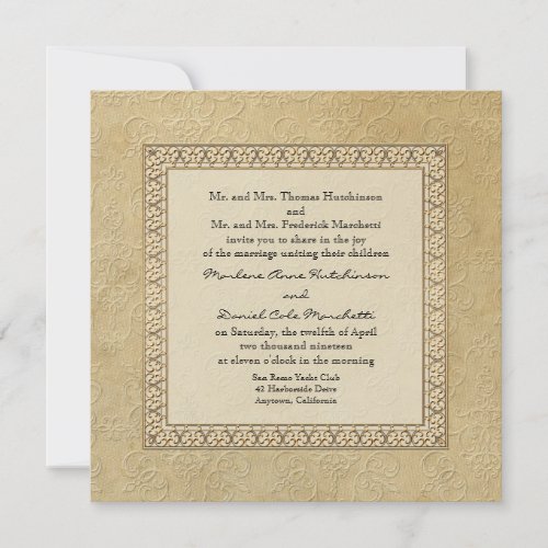 Gold Brocade Damask Floral Formal Elegant Wedding Invitation