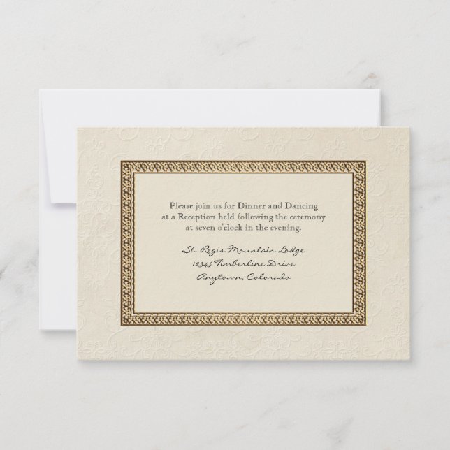 Gold Brocade Damask Floral Formal Reception Invite (Front)