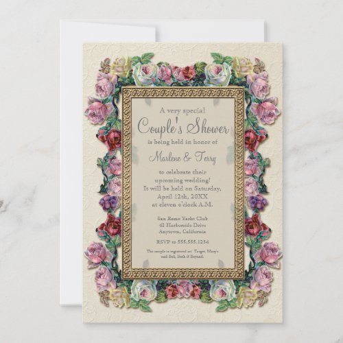 Gold Brocade Floral Formal Elegant Bridal Shower Invites