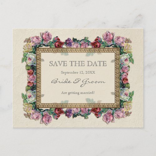 Gold Brocade Floral Formal Elegant Save the Date Announcement Postcard