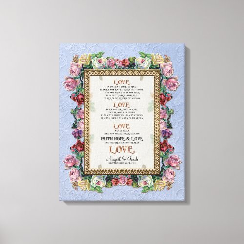 Gold Brocade Floral Love is Wedding Personalized Canvas Print