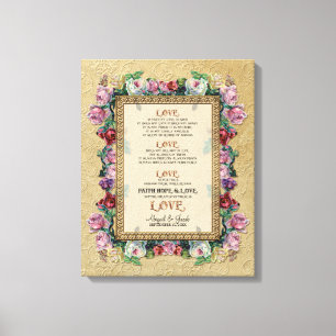 Gold Brocade Floral Love is Wedding Personalized Canvas Print