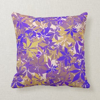 Gold  Bronze  And Blue Chestnut Leaves Throw Pillow by BamalamArt at Zazzle