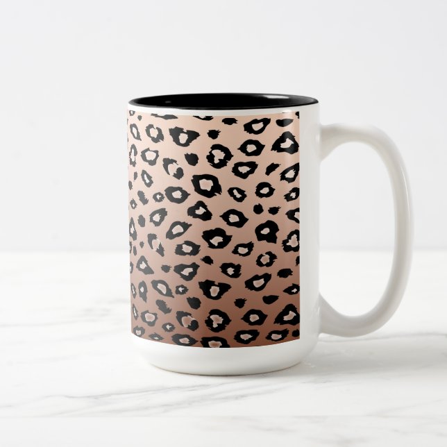 Gold Bronze Black Leopard Print Ombre Two-Tone Coffee Mug (Right)