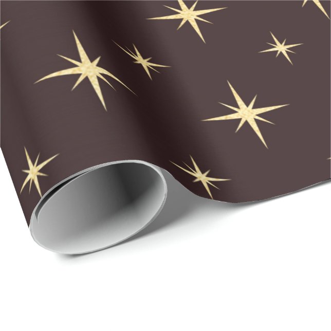 Gold Bronze Coffe Chocolate Stars Heraldic Wrapping Paper (Roll Corner)