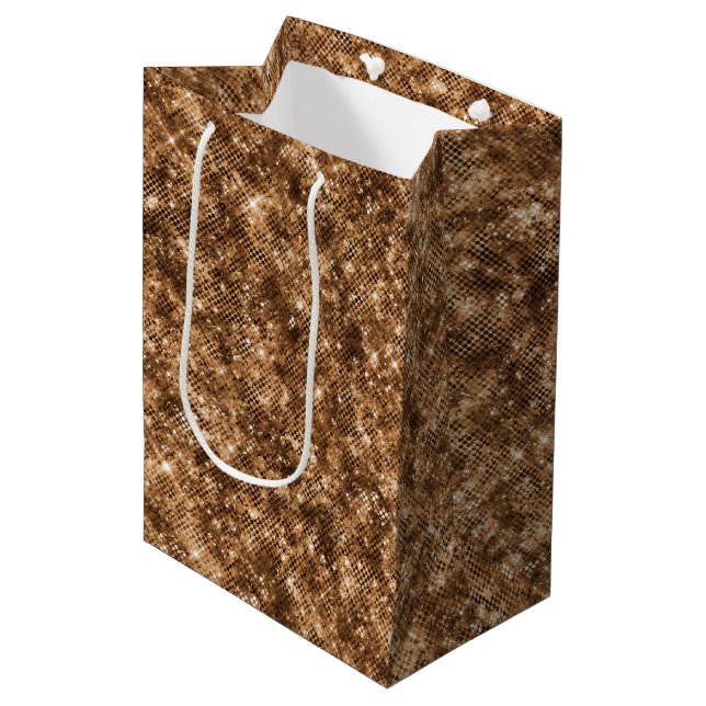 Gold Bronze Confetti Glitter Medium Gift Bag (Front Angled)