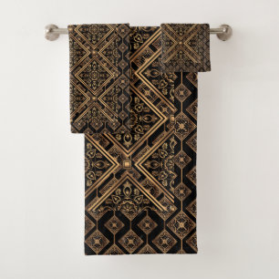 Gold Bronze Copper Motif Pattern Bath Towel Set