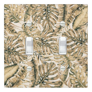 Gold Bronze Glitter Tropical Palm Leaves Chic Light Switch Cover