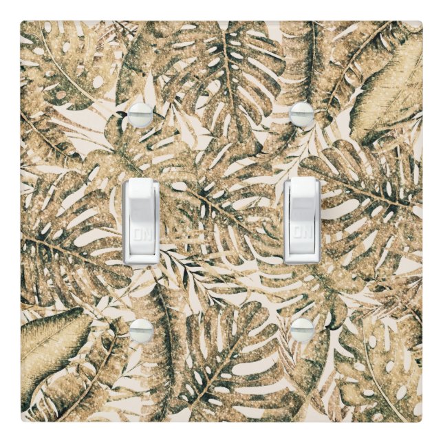 Gold Bronze Glitter Tropical Palm Leaves Chic Light Switch Cover (In Situ)