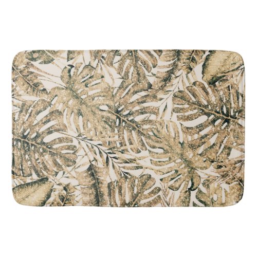 Gold Bronze Glitter Tropical Palm Leaves Island Bath Mat