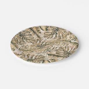 Gold Bronze Glitter Tropical Palm Leaves Wedding Paper Plates