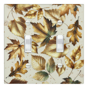 Gold Bronze Leaves Almond Beige Glam Fall Light Switch Cover