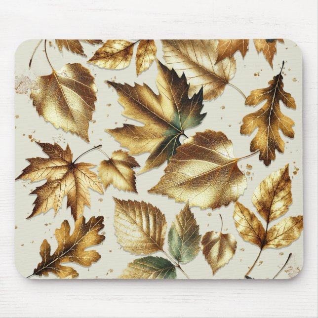 Gold Bronze Leaves Almond Beige Glam Fall Mouse Pad (Front)