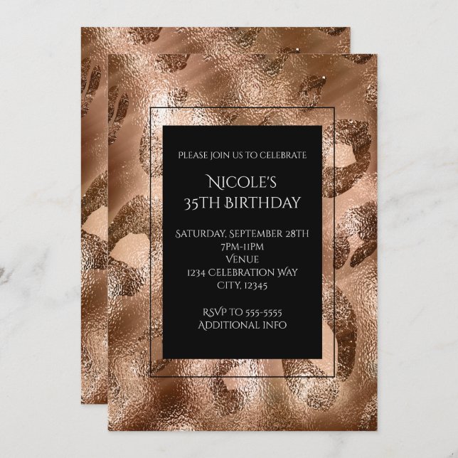 Gold Bronze Leopard Party Wildly Chic Invitation (Front/Back)