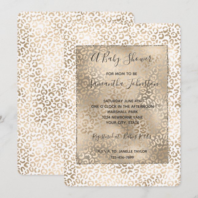 Gold Bronze Leopard Print Baby Shower Invitation (Front/Back)