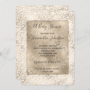 Gold Bronze Leopard Print Baby Shower Invitation