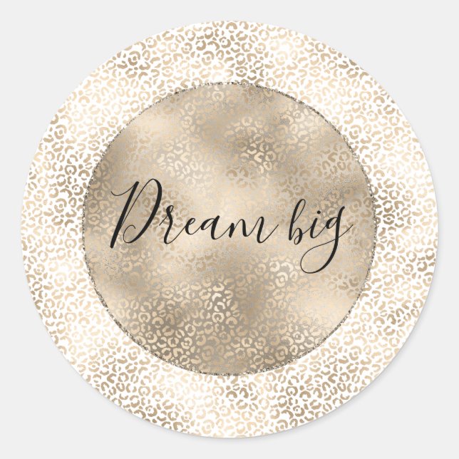 Gold Bronze Leopard Print Classic Round Sticker (Front)