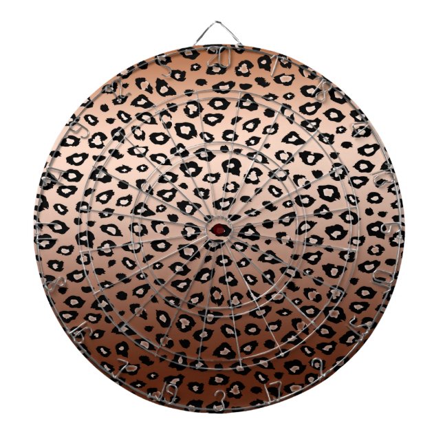 Gold Bronze Leopard Print Ombre Dartboard With Darts (Front)