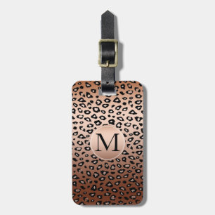 Gold Bronze Leopard Print Ombre Monogram Luggage Tag