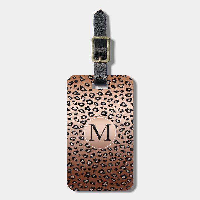 Gold Bronze Leopard Print Ombre Monogram Luggage Tag (Front Vertical)