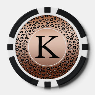 Gold Bronze Leopard Print Ombre monogram Poker Chips