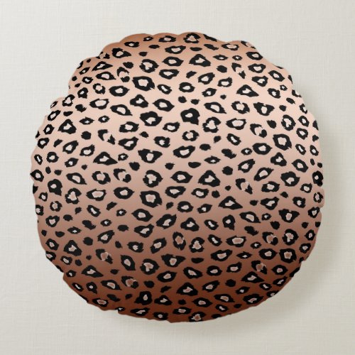 Gold Bronze Leopard Print Round Pillow