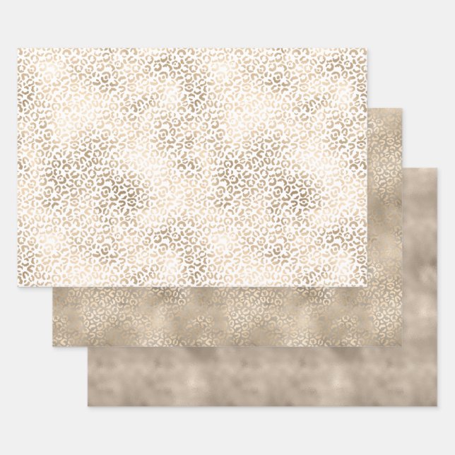 Gold Bronze Leopard Print Wrapping Paper Sheets (Set)
