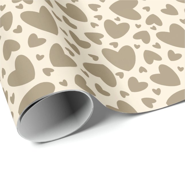 Gold Bronze Love Hearts On Cream Gift Wrapping Paper (Roll Corner)