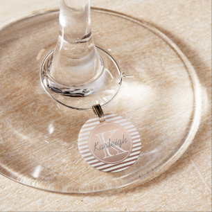Gold Bronze Ombre Stripes Monogram Wine Glass Charm