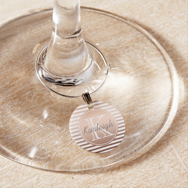 Gold Bronze Ombre Stripes Monogram Wine Glass Charm (In Situ)
