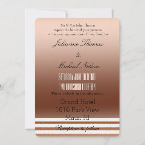 Gold Bronze Ombre Stripes Wedding Invitation